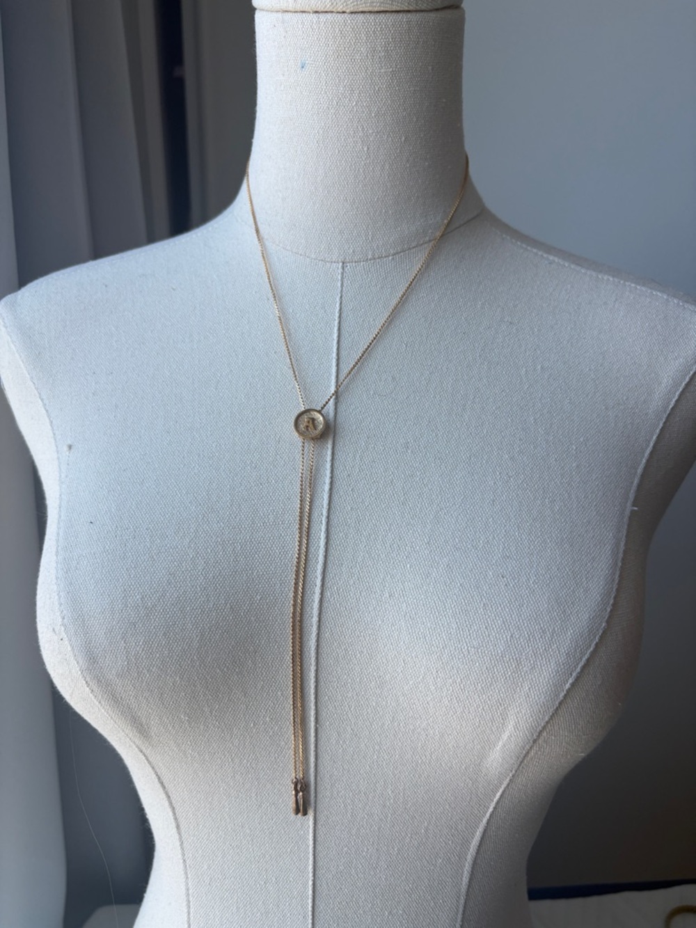 Delicate Gold Tone Lariat Bolo Style Necklace